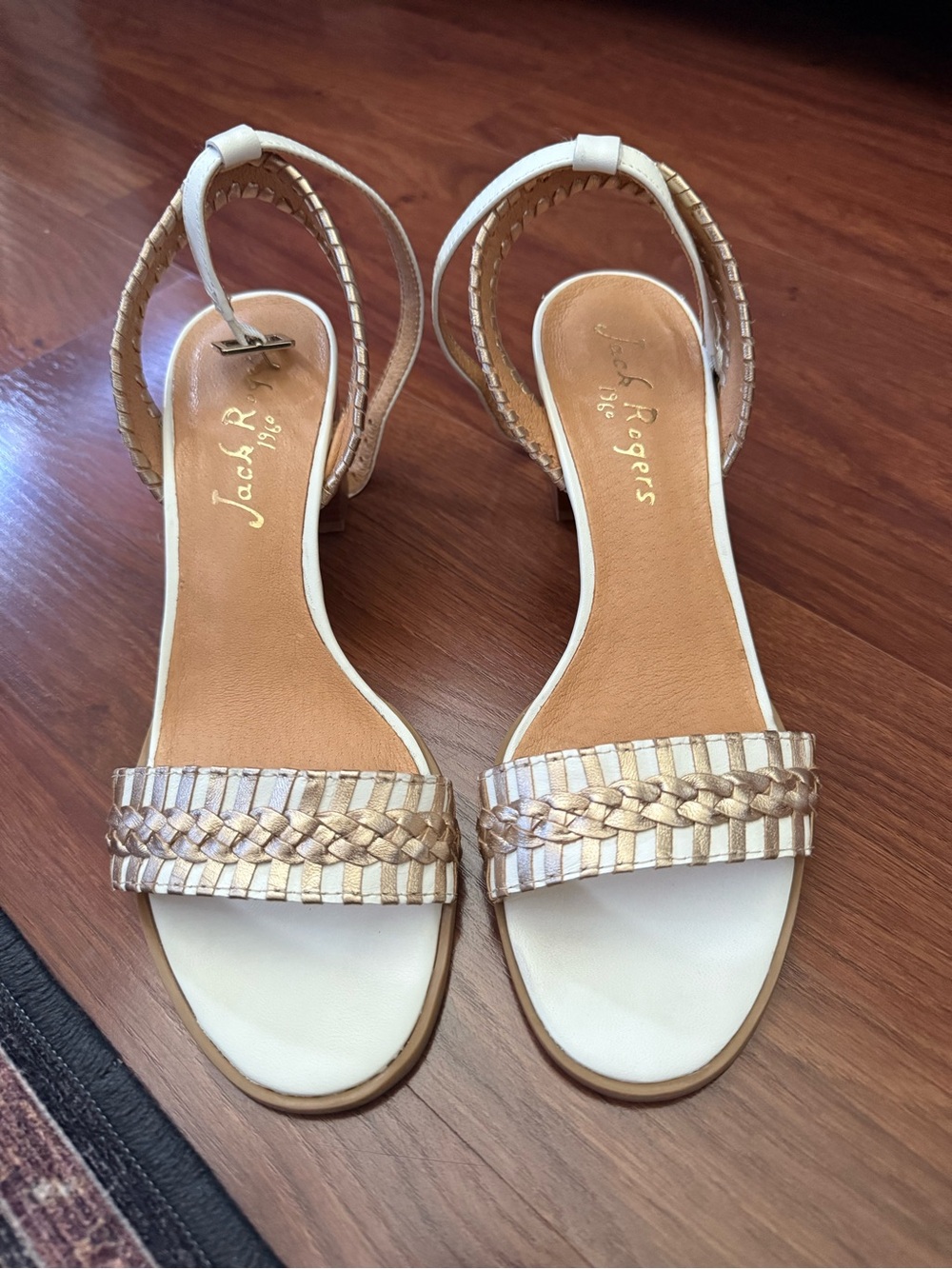 Jack Rogers White and Gold Braided Slingback Sandals